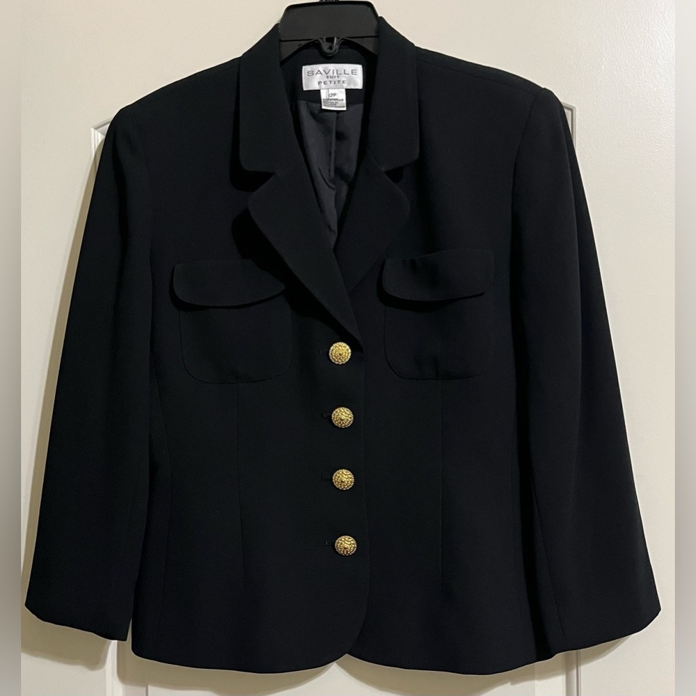 Saville Suit Women’s Black With Designer 4 Gold Button Detail Closure Size 12P